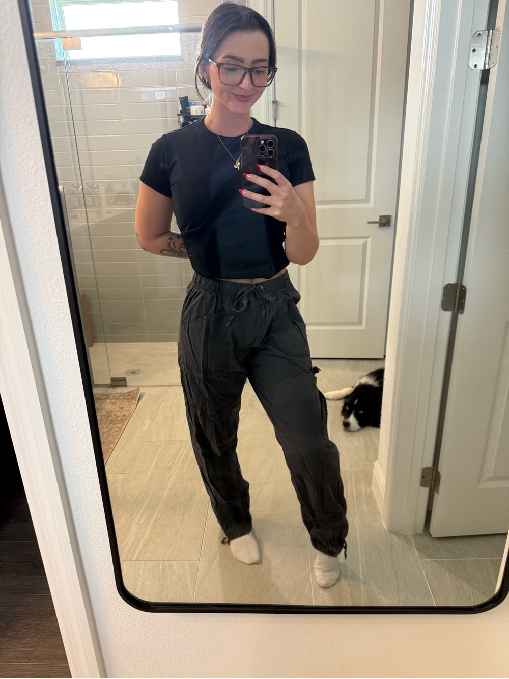 aerie Gray Drawstring Track Joggers